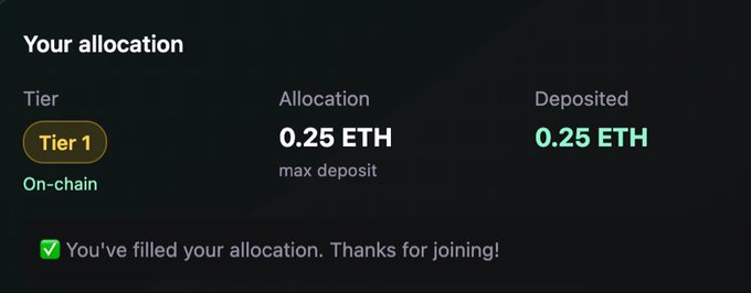 A screenshot displays an "Your allocation" panel showing Tier 1 status with an allocation and deposited amount of 0.25 ETH, noting that the user has filled their allocation. This visually supports the claim "DAOs are back" by demonstrating active on-chain DAO participation through completed token allocation deposits.