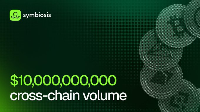 Symbiosis celebrates surpassing $10,000,000,000 in cross-chain volume, with the milestone achieved on the same day as a brand refresh, highlighting accelerating growth as the second $5B came in just one year.