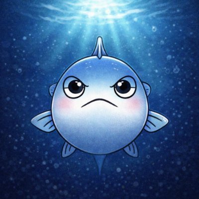 The image features a blue fish with an angry expression, floating in the ocean surrounded by bubbles. The caption of the image reads "GN CT Fam Everyone'S talking about the meme. I get it - memes move fast on Solana. But I keep coming back to one thing: what is FIH actually paired with? Most meme tokens float on volatile pairs. @FIH_USD1 anchored itself to the USD1 narrative instead. Stable base."