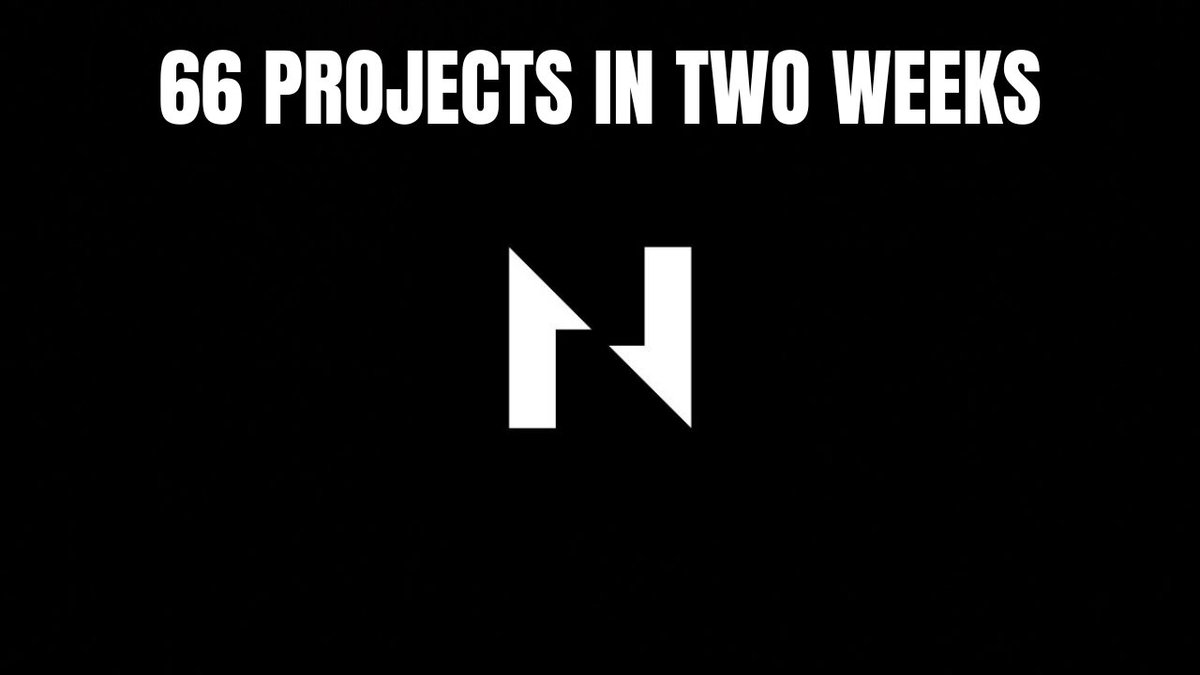 A graphic with a black background displays the white text "66 PROJECTS IN TWO WEEKS" above an "N" logo. This likely promotes Nervos Network's ($CKB) recent hackathon or developer event, highlighting the rapid pace of projects built on the platform.