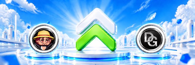 A digital graphic features a green upward arrow in the center, flanked by two circular icons, set against a bright blue sky and futuristic cityscape background.