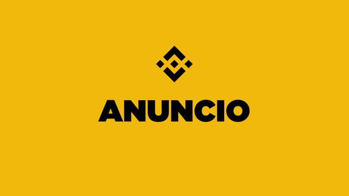 A yellow background with the Binance logo and the word 'ANUNCIO' in black text.