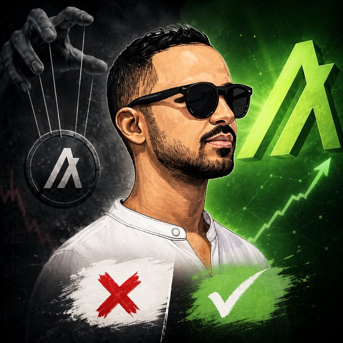 A stylized illustration of a bearded man in sunglasses against a green background with the Altcoin (ALT) logo, featuring X and ✓ symbols in red and green.