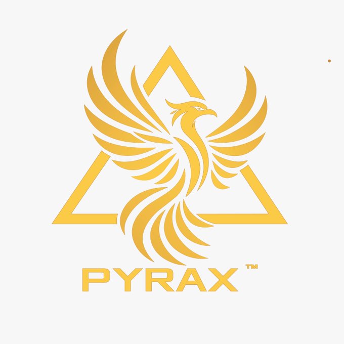 The PYRAX logo, depicting a stylized golden phoenix with spread wings inside a triangle, with the word 'PYRAX™' below it.