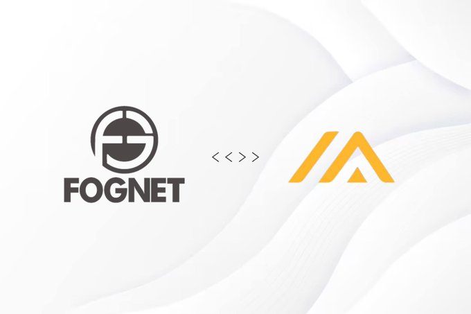 The image features two logos side by side against a white background. The logo for FOGNET is black and white, while the logo for @MatrixOnBNB is yellow with an "A" in the center. Both logos are positioned on the same part of the image, creating a sense of unity between the two companies. The text below the logos reads: "Partnership Announcement FOGNET is excited to partner with @MatrixOnBNB which is an Unstoppable Execution Rollup on BNB Chain and a pioneer in AI-driven blockchain infrastructure".