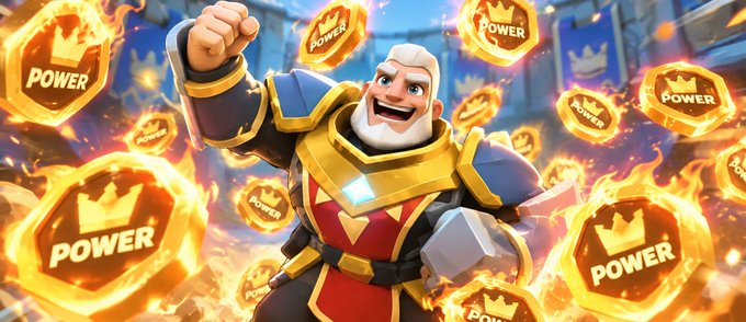A muscular white-bearded warrior in golden armor triumphantly raises his fist amid a blazing backdrop of flaming gold tokens emblazoned with "POWER" and a crown emblem. The fiery imagery and heroic pose visually reinforce the post's claim of burning 1.9M $POWER tokens from Fableborne's webshop on September 28th.