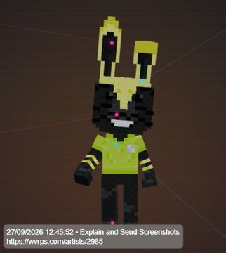 A pixelated 3D character with yellow and black coloring resembling bunny ears, displayed on a dark background with a WPS Convartist tutorial timestamp and link at the bottom.