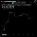 A crypto chart titled "SimonSays Memer" displays a "Strong Buy" signal with a price of $0.000024, accompanied by a small inset candlestick graph on the left showing a sharp upward move consistent with the post's "GOD CANDLE / BULL RUN" hype for $ZBCN.