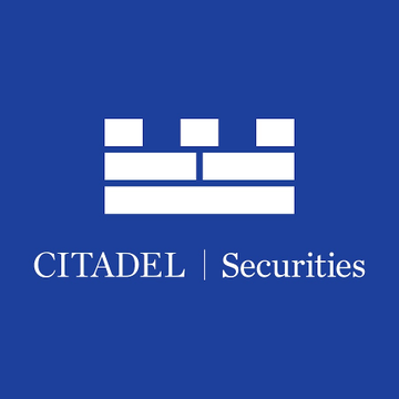 The image displays the Citadel Securities logo, featuring a white stylized fortress/castle icon above the company name in white text on a solid blue background. The logo relates to the post announcing Citadel's expectation that the Federal Reserve will raise interest rates this week, identifying the firm making the forecast.