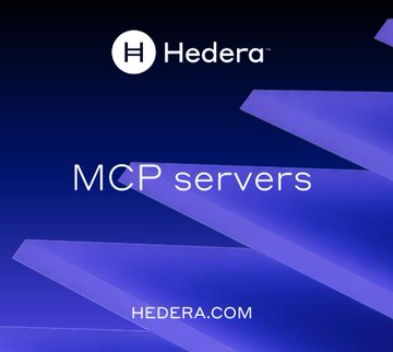 A Hedera-branded graphic with the text “MCP servers” and “HEDERA.COM” promotes the HBAR testnet integration connecting AI assistants such as ChatGPT and Claude with Hedera’s blockchain.