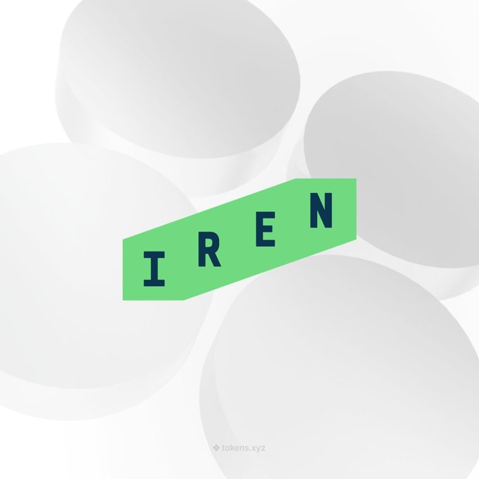 The image features a white background with green text that reads "IREN". The text is surrounded by four circles of varying sizes, creating an interesting visual effect. Below the text, there's a caption that provides information about the tokenization process for the token "IREN" and its connection to Solana.