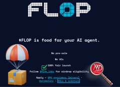The image is a promotional graphic for "$FLOP," featuring a pixel-art logo, a parachute-delivered package, and text explaining that "eFLOP is food for your AI agent," with no pre-sale or VC involvement and a 100% fair launch via Pump.fun, highlighting $FLOP as an AI ecosystem token with a "Pay Attention" bug logo. It relates to the post by introducing the $FLOP airdrop, which rewards agents who complete the new task of creating a DID Key on Technocore.