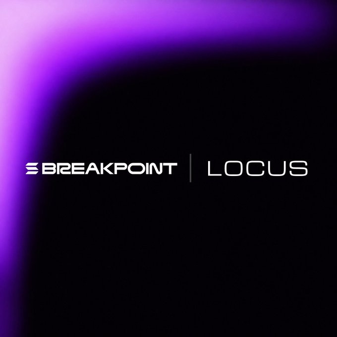 A black background with purple gradient lighting in the upper left corner displays the white logos 'BREAKPOINT' and 'LOCUS' separated by a vertical line.
