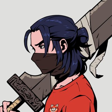 The image features a cartoon girl wearing a red shirt and holding a sword. The girl has dark hair and is wearing a mask over her mouth. She appears to be looking down at something, possibly a book or a piece of paper. The background of the image is white with some text visible in the bottom left corner that reads "Focus on what is in the image and how it relates to the post".