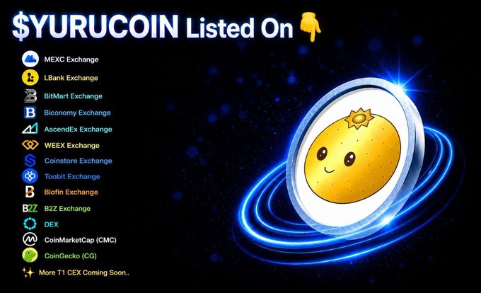 The image displays a post about a Yurucoin coin, with various coins listed on its side. The post mentions an upcoming airdrop for this token, which could possibly be worth 3 units of currency or $1.50 each. A bonus feature is that users who win the airdrop will receive a new coin - in this case, it's an orange face value token. The post also includes text about the Yurucoin listed on $YurucCoin and how to become a user.