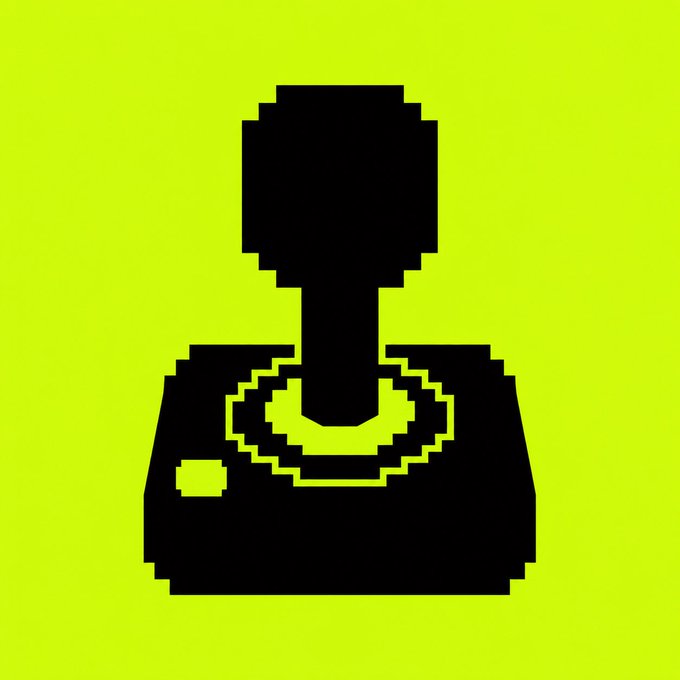 A pixelated black silhouette of a figure resembling a crypto wallet or hardware device on a bright neon yellow-green background.