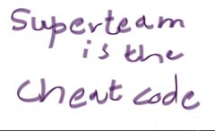 Handwritten note in purple ink that reads 'Superteam is the cheat code'.