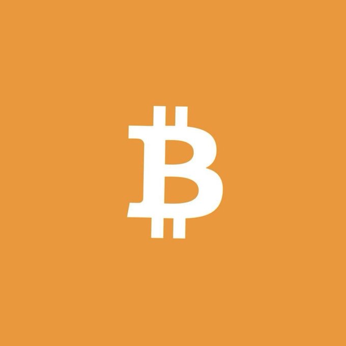 A white Bitcoin (₿) logo is displayed on a solid orange background, representing the cryptocurrency that the post references regarding $BTC spot ETF net inflows of $986.85 million last week.