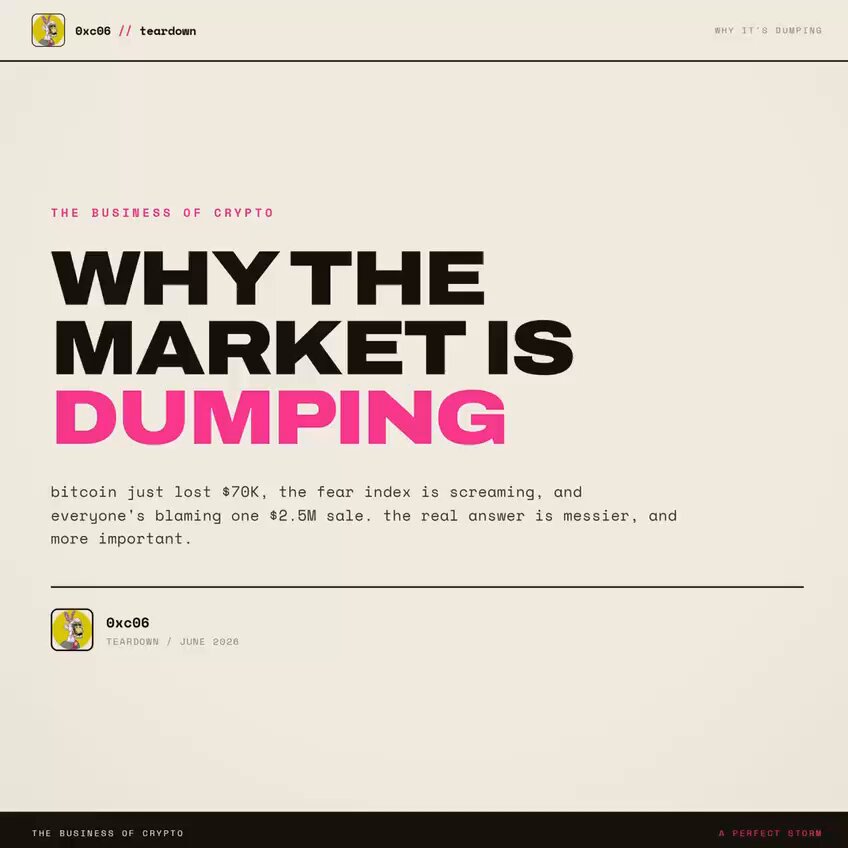The screenshot shows an article about the market being dumped with a pink background and black text that says "Why The Market Is Dumping".