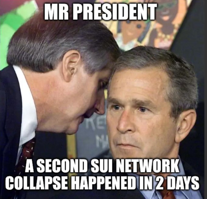 The image shows a man wearing a suit talking to another man who is also dressed in a suit. The text in the image reads "Mr. President", which suggests that they are having a conversation about politics or an important issue. The caption further explains that SUI, a second sui network collapse happened in two days and this information is related to the post.