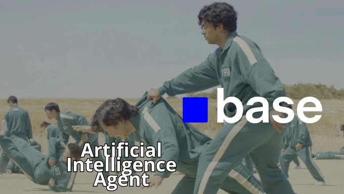 The image features a group of people dressed in green uniforms with one person wearing a blue shirt. The text "Coinbase and @base ecosystem aren' t waiting around for legacy payment networks to retrofit their infrastructure." This statement suggests that the people in the image are actively involved in building an AI agent's native economy, which is not reliant on legacy payment systems like Bitcoin Cash or Ripple. They are using tools such as AWS AgentCore Payments and Base MCP to integrate payments into this ecosystem.