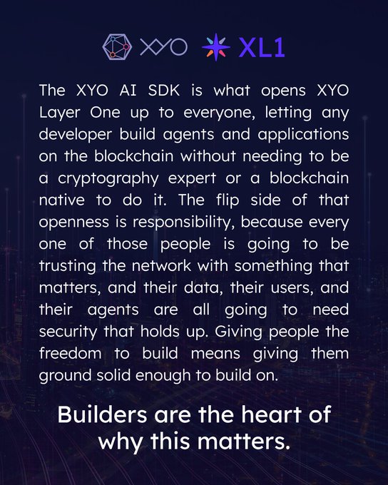 The image features a poster with text that reads "Builders are the heart of why this matters." The poster also includes two logos, one for XO and another for XL1. These logos represent the companies behind these autonomous agents.