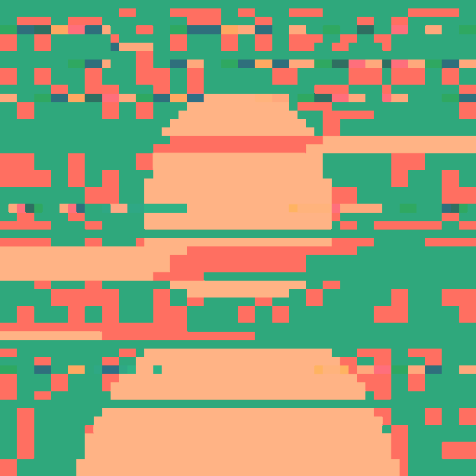 A pixelated, abstract graphic with green and orange/coral blocky patterns resembling a retro 8-bit video game aesthetic, featuring the number "3717" as a numerical identifier or code associated with the design.