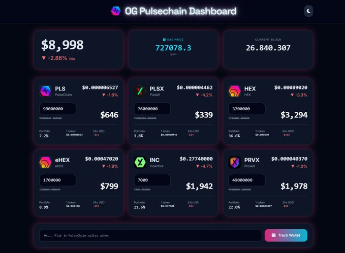 "Are you ready for a better way to track your #PulseChain OG coins? #OGPulse Your ultimate dashboard for simple price tracking. No wallet connection needed Just enter amounts OR paste your public address to see your value!"