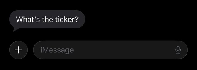 The image shows an iMessage conversation where someone is asked "What's the ticker?" as they decide which memecoin to buy with their $1,000 on the Base network. The exchange relates to the post about having limited funds to invest in a single memecoin on the Base platform, prompting a question about which specific ticker to purchase.