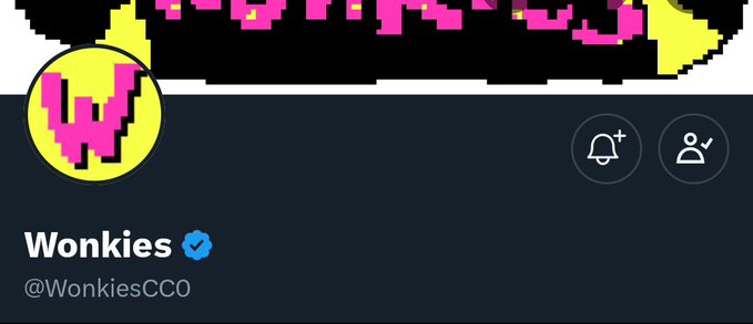 A Twitter profile for "Wonkies" (@WonkiesCCO) featuring a pixelated pink and yellow "W" logo on a black banner, with the accompanying post announcing the project's upcoming mint in 4 days at 0.005 ETH and thanking @sweetoshieth for the allocation to their community.
