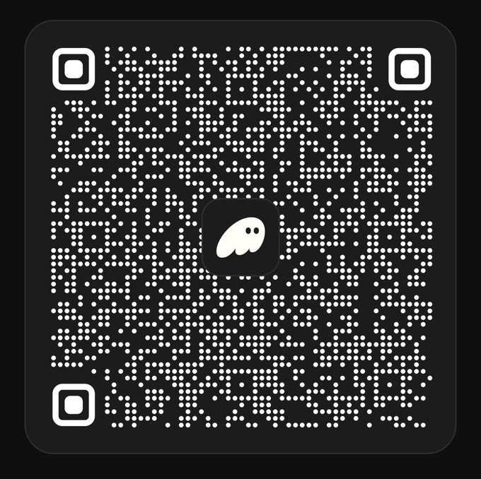 A QR code on a black background features a small ghost-like logo in the center, which is the symbol for the social media platform Bluesky.