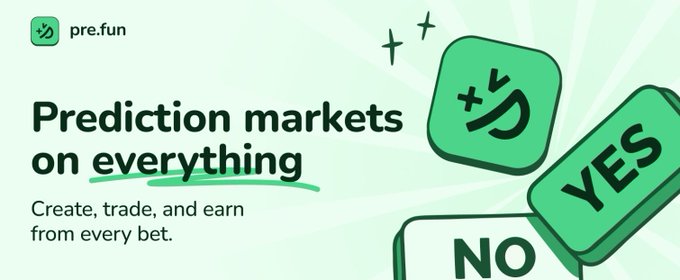 The image features a banner with a green square containing a white smiley face, along with the text "Prediction markets on everything" written below it. The background of the image has a light blue gradient that matches the color of the square containing the white smiley face.