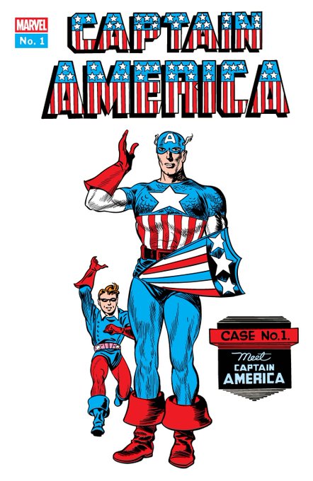 A Marvel comic book cover for 'Captain America' No. 1, featuring the superhero alongside his sidekick Bucky, with text reading 'CASE No. 1 Meet Captain America'.