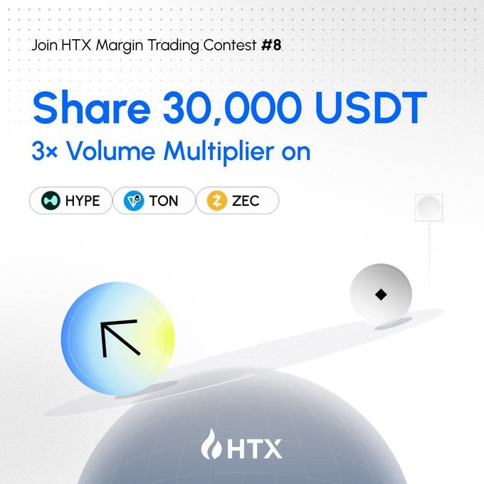 The main focus of the image is a promotional poster advertising an online Margin Trading Contest, sponsored by Hedgex. The poster features three cryptocurrency coins labeled as $HYPE, $TON, and $ZEC with arrows pointing towards them, suggesting that these are potential trading opportunities for participants to test their skills and potentially win prizes based on their performance in the contest. The image also includes text promoting the contest, which emphasizes the competitive nature of the event while providing an exciting opportunity for those interested in cryptocurrency trading and hedge funds management.