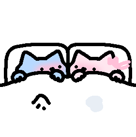 A cute illustration of two cats—one blue and one pink—peeking out from under a blanket together, perfectly matching the cozy sentiment of "could be us" as a wholesome image of cuddly companionship.