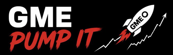 A bold black banner reads "GME PUMP IT" in white and red brushstroke text, accompanied by an illustration of a rocket ship labeled "GMEO" launching along an upward-trending chart line, visually symbolizing GameStop's viral surge and the meme-stock movement's momentum into its next chapter on Robinhood Chain.