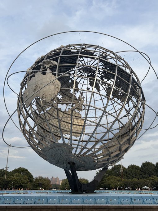 The Unisphere, a large stainless steel globe sculpture, located in Flushing Meadows-Corona Park.