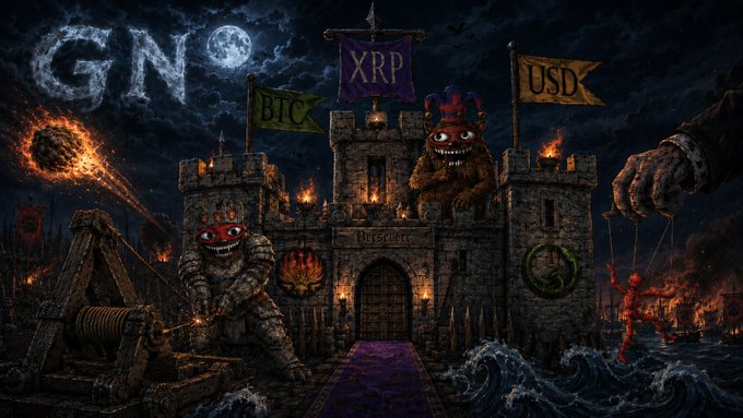 The image features a castle with a dragon guarding it, surrounded by a moat filled with water. The castle has a banner that says "GN Defend your castle friends." The dragon is depicted as a large, fierce creature with wings spread wide. In front of the castle, there are two people dressed in medieval clothing and holding swords, ready to defend their home from any potential threats.