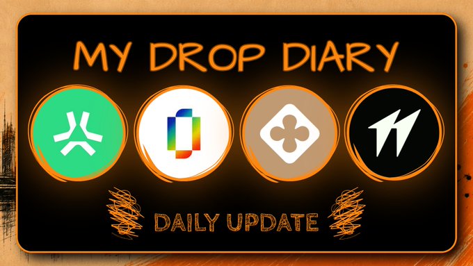 A 'My Drop Diary' graphic titled 'Daily Update' featuring circular icons for apps including what appears to be Binance, a tarot/clover app, and a social platform.