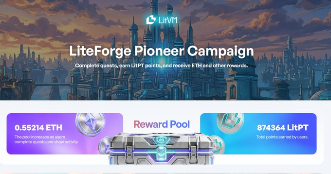The image features an advertisement for LiteForge, a cryptocurrency that allows users to mine coins by completing various tasks or challenges. The advertisement includes a cityscape with buildings of different sizes, representing the diverse range of rewards available through LiteForge. The text on the advertisement highlights the benefits and rewards of using LiteForge, such as earning points, tokens, and even receiving other rewards for completing certain tasks.