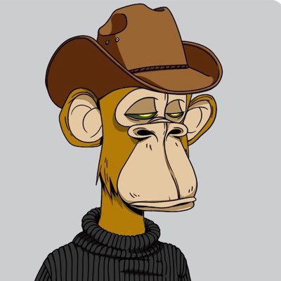 A cartoon illustration of a melancholy-looking monkey wearing a brown cowboy hat and a black ribbed turtleneck sweater.