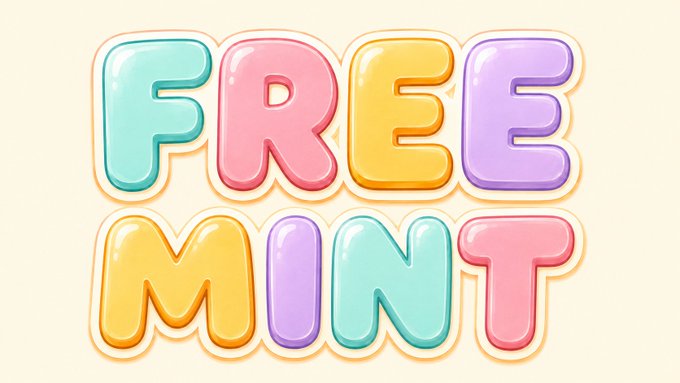 Colorful, bubble-style pastel letters spell out "FREE MINT" against a cream background, visually emphasizing the post's announcement that the BoxiPop NFT collection will be available to mint at no cost.