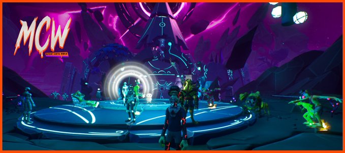 The image features a group of people standing around each other, possibly at an event or gathering. The background of the image has purple and green colors, giving it a futuristic appearance. There are also some neon lights visible in the scene. The caption for this image reads "Mutant Monday Ep. 18 Recap (1/3)".