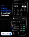 A small, blurry thumbnail shows a smartphone displaying a stock trading app with 'Trading Alpha' and 'BLUEPRINT Stockport' text visible alongside a portfolio chart.