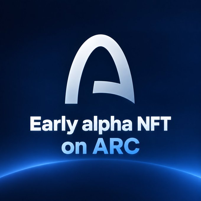 A logo with the letter 'A' and text 'Early alpha NFT on ARC' against a dark blue background.
