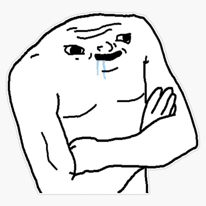 The image shows the popular "Forever Alone" rage comic character—a crudely drawn figure with crossed arms and a tear streaming down his face—expressing isolation and sadness. This pairs with the post's melancholic caption about time being cyclical, likely reflecting on a recurring crypto/coin investing cycle, as posted from the Pumpfun app (a memecoin launchpad).