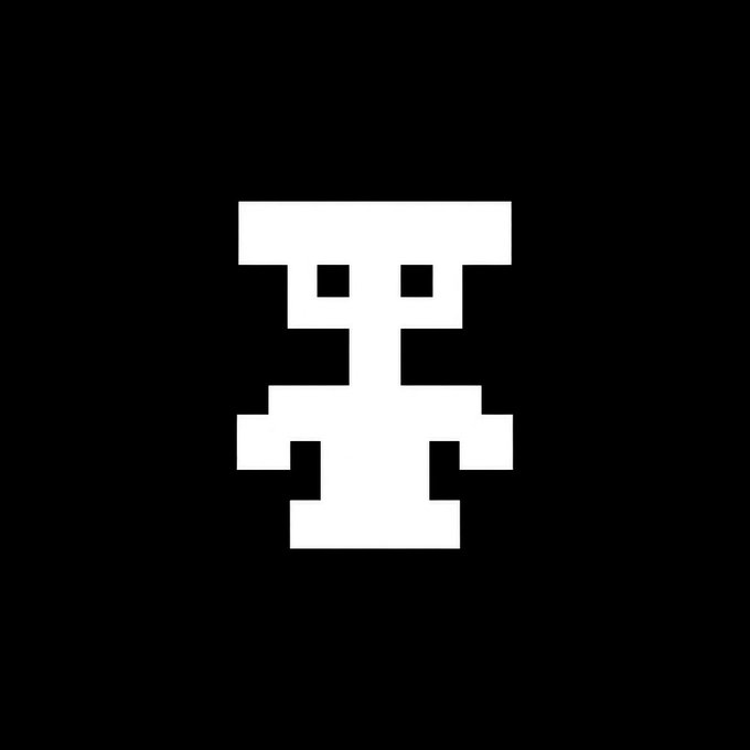 A pixelated white character icon on a black background, likely representing the rarible NFT collection featured in the accompanying post showing a mint progress of 367 out of 1,111 on OpenSea.