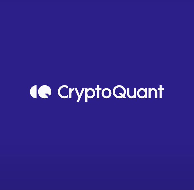 A bold white "CryptoQuant" logo is displayed on a deep blue background, serving as the visual identifier for the cryptocurrency analytics platform whose on-chain data is referenced in the accompanying post about Bitcoin investor capitulation.