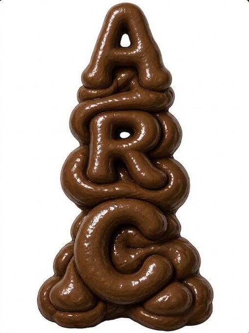 A 3D rendering of the word "ARC" in a glossy, brown, chocolate-textured font with a dripping, fluid appearance.