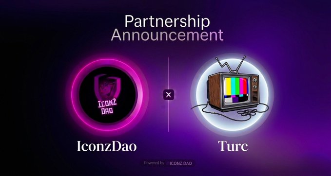 icozdao and tuc are featured on a purple background, with the text "Partnership Announcement" above them.